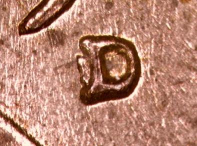 1961-D penny D over Horizontal D FS-501 RPM variety showing secondary horizontal D impression inside the primary mint mark loop